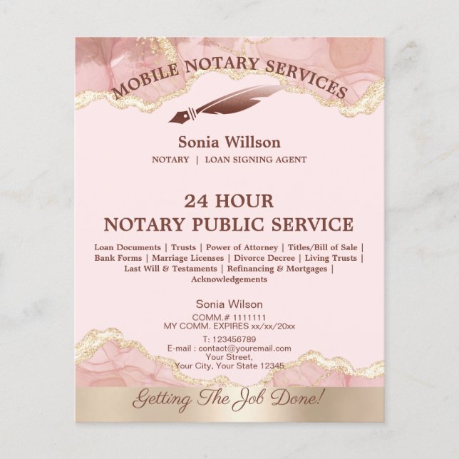 Mobile Notar & Loan Signature Agent Pink Agate Fly Flyer (Vorne)