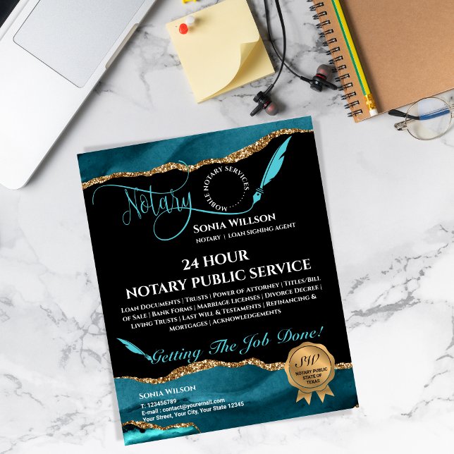 Mobile Notar & Loan Signing Agent Aquamarin Agate  Flyer (Von Creator hochgeladen)
