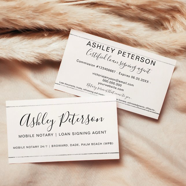 Mobile Notar öffentliche Typografie Silberstreifen Visitenkarte (Mobile Notary public typography silver stripe Business Card)