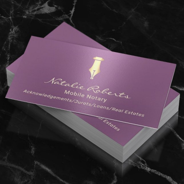 Mobile Notar Public Golden Signature Pen Lila Visitenkarte (Von Creator hochgeladen)