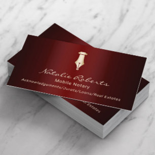 Mobile Notar Public Golden Signature Pen Red Visitenkarte