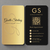 Mobile Notar Public Monogram Gold Black QR Code