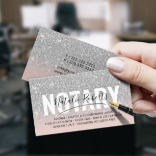 Mobile Notar Public Silver Glitzer Pink Signatur Visitenkarte