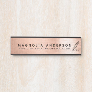 Mobile Notar Quill Rose Gold Brushed Metal Türschild