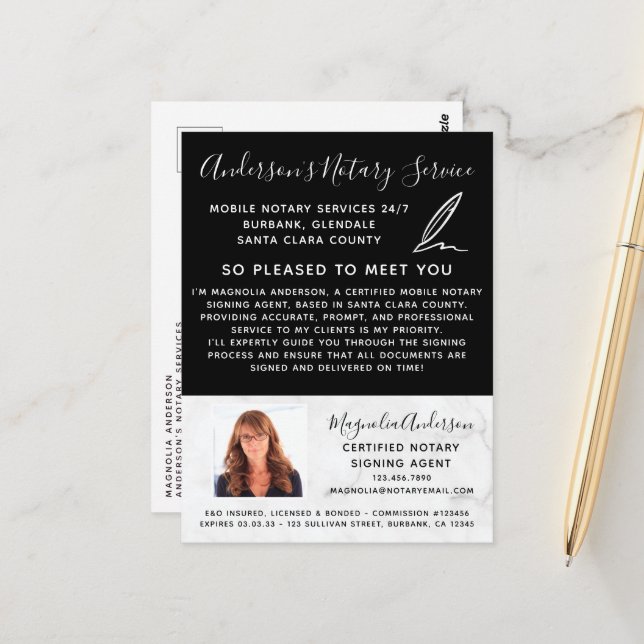 Mobile Notar Service Marble Foto Marketing Postkarte (Vorderseite/Rückseite Beispiel)