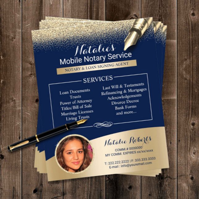 Mobile Notare Service Navy Blue & Gold Foto Flyer (Von Creator hochgeladen)