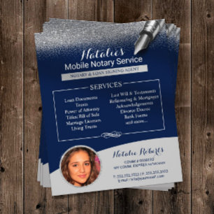 Mobile Notarin Silber Glitter Navy Blau Foto Flyer