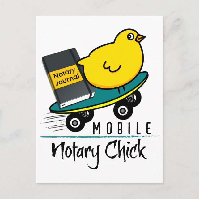 Mobile Notary Chick Riding Skateboard mit Journal Postkarte (Vorderseite)