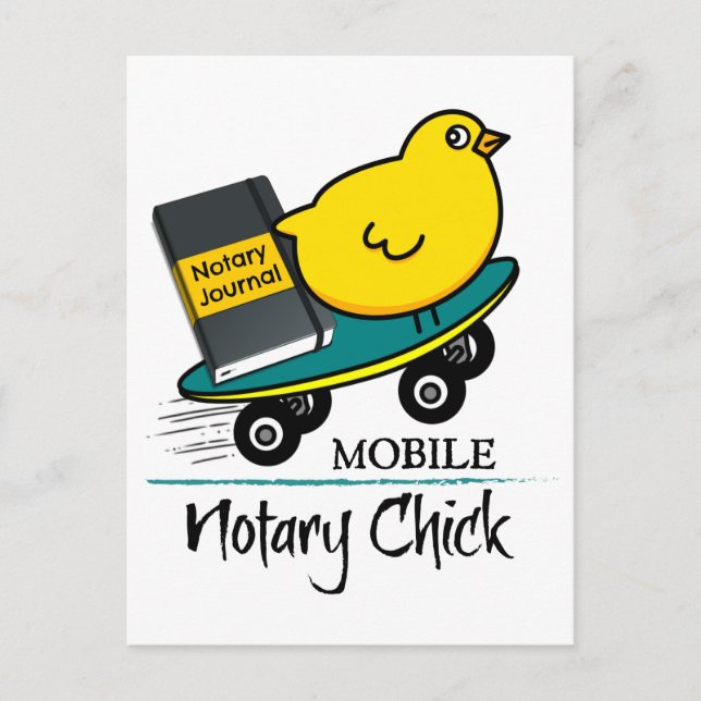 Mobile Notary Chick Riding Skateboard mit Journal Postkarte (Vorderseite)