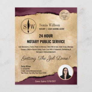 Mobile Notary & Loan Signing Agent Burgundy Gold Flyer