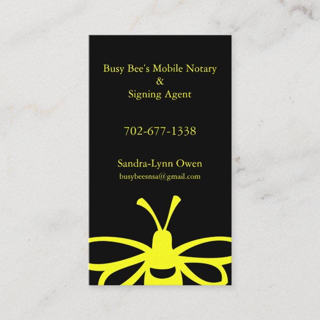 Mobile Notary Loyalty-Card des Busy Bee 20 Dollar  Visitenkarte (Vorderseite)