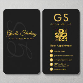 Mobile Notary Monogram Black Gold QR Code Visitenkarte
