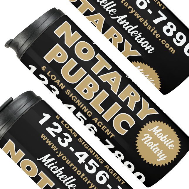 Mobile Notary Public Gold Black Travel Thermosbecher (Von Creator hochgeladen)