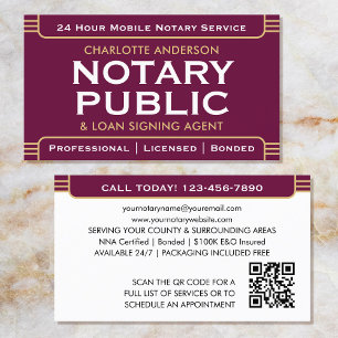 Mobile Notary Public ID Plum Gold im klassischen S Visitenkarte