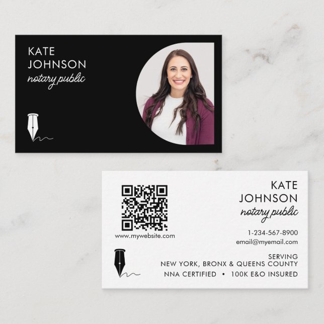 Mobile Notary Public Photo QR Code Logo Visitenkarte (Vorne/Hinten)