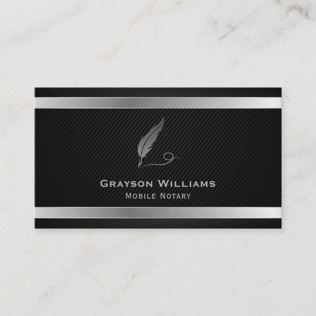 Mobile Notary Quill QR Code Silver Black Visitenkarte (Vorderseite)