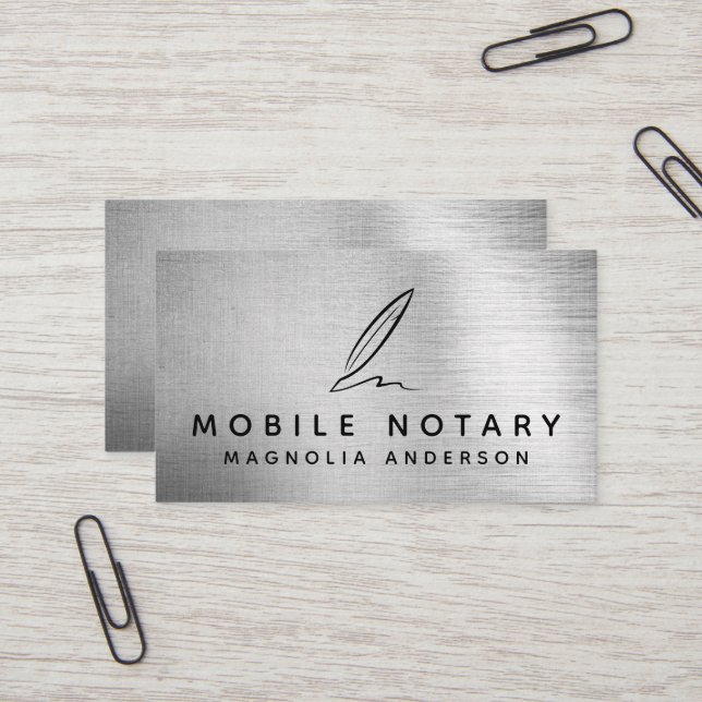 Mobile Notary Quill Silver Foil Visitenkarte (Vorderseite/Rückseite Beispiel)