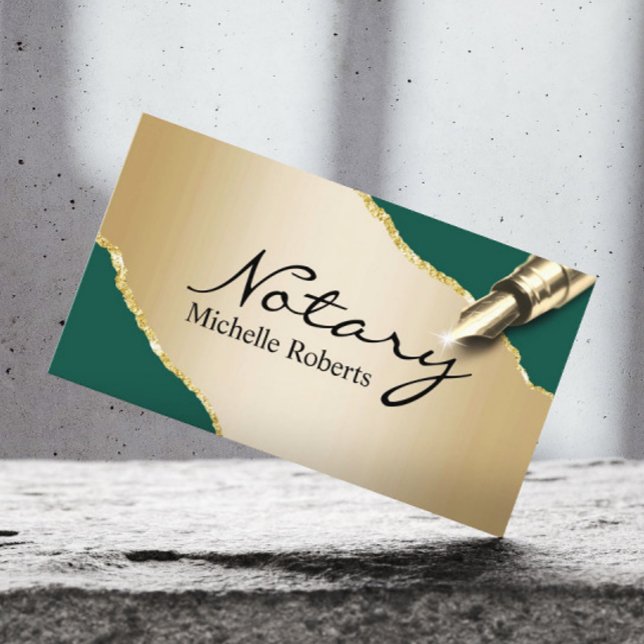 Mobile Notary Signage Agent Moderne Green & Gold Visitenkarte (Von Creator hochgeladen)