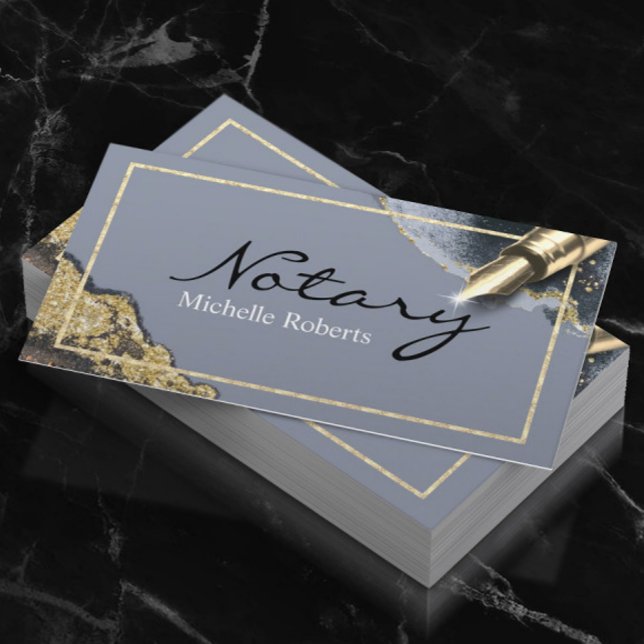 Mobile Notary Signage Agent Trendy Blue & Gold Visitenkarte (Von Creator hochgeladen)
