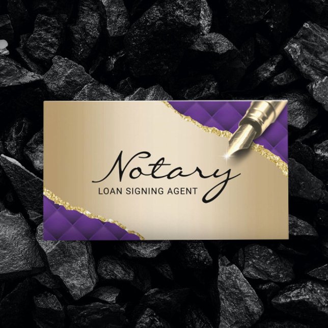 Mobile Notary Signature Agent Moderner Lila & Gold Visitenkarte (Von Creator hochgeladen)