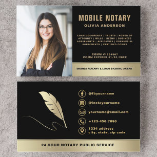 Mobile Notary Signing Agent Foto Black & Gold Visitenkarte