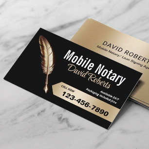 Mobile Notary Signing Agent Gold Feather Pen Black Visitenkarte