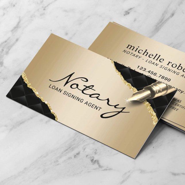 Mobile Notary Signing Agent Luxury Black & Gold Visitenkarte (Von Creator hochgeladen)