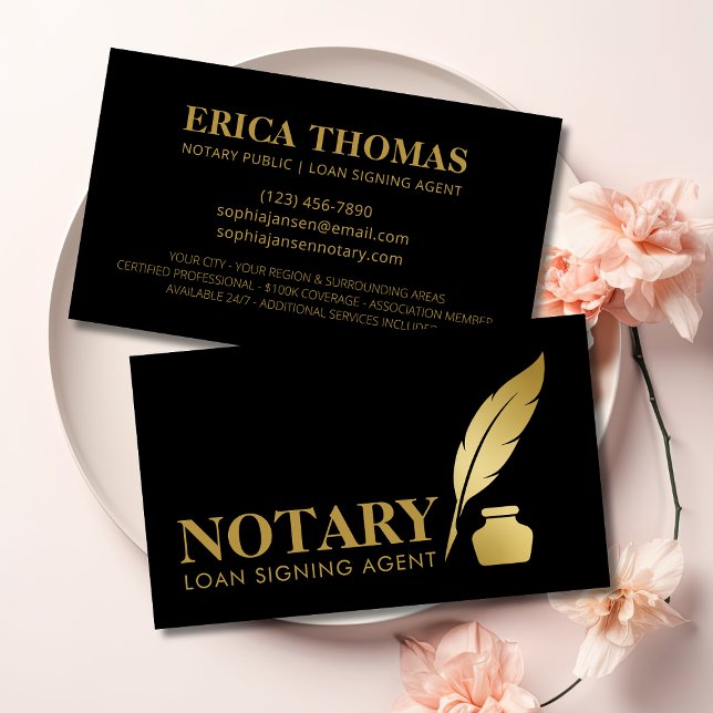 Mobile Notary Signing Agent Luxury Black & Gold Visitenkarte (Von Creator hochgeladen)