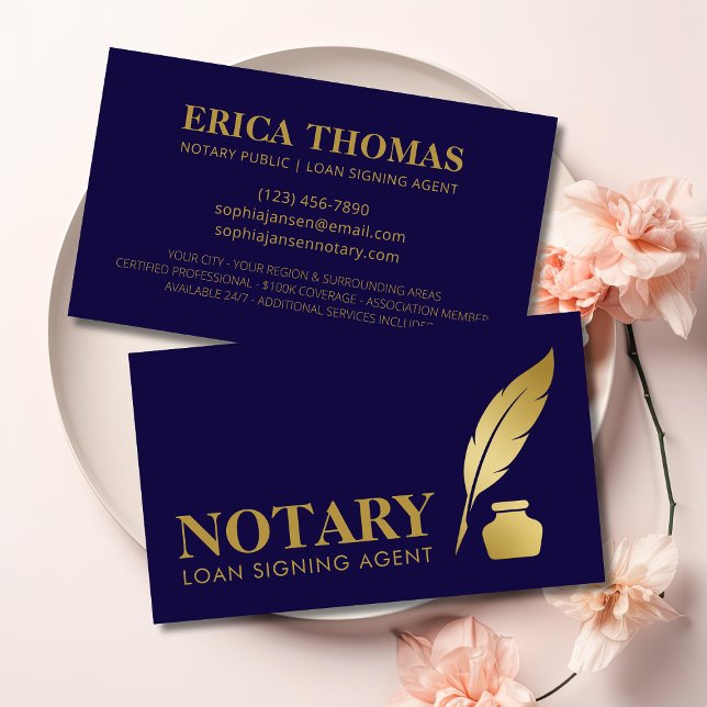 Mobile Notary Signing Agent Luxury Navy & Gold Visitenkarte (Von Creator hochgeladen)