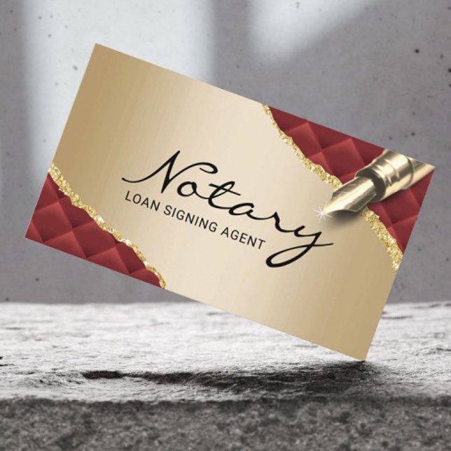 Mobile Notary Signing Agent Luxury Red & Gold Visitenkarte (Von Creator hochgeladen)