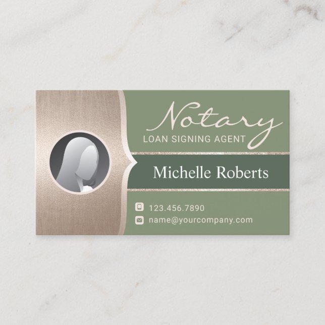 Mobile Notary Signing Agent Sage Green & Gold Visitenkarte (Vorderseite)