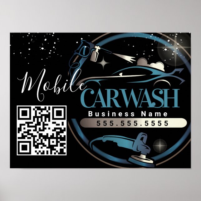 Mobiles Autowasch-Detailing - Geschäftslogo QR-Cod Poster (Vorne)