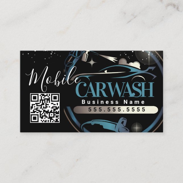 Mobiles Autowaschdetailing - Geschäftslogo QR-Code Visitenkarte (Vorderseite)
