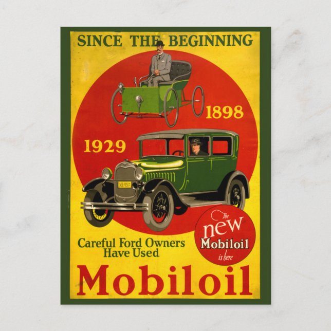 Mobiloil Vintage Poster restauriert Postkarte (Vorderseite)