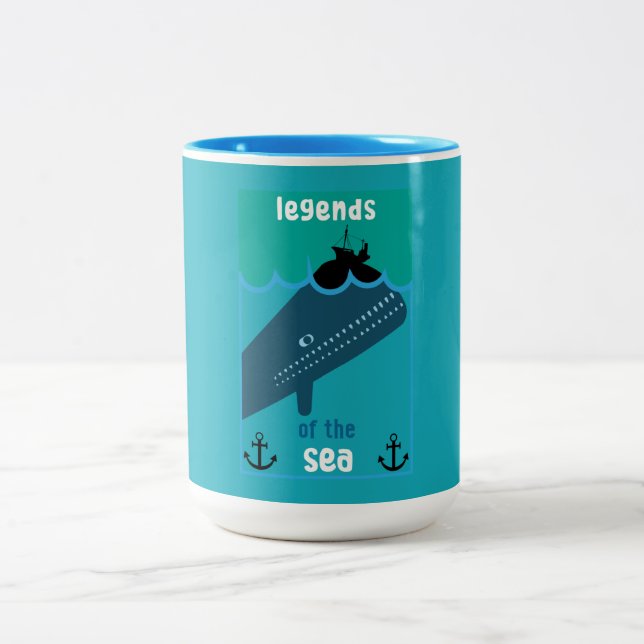 Moby Dick Sea Fantasy | Sonnenlicher Ozean und See Zweifarbige Tasse (Mittel)