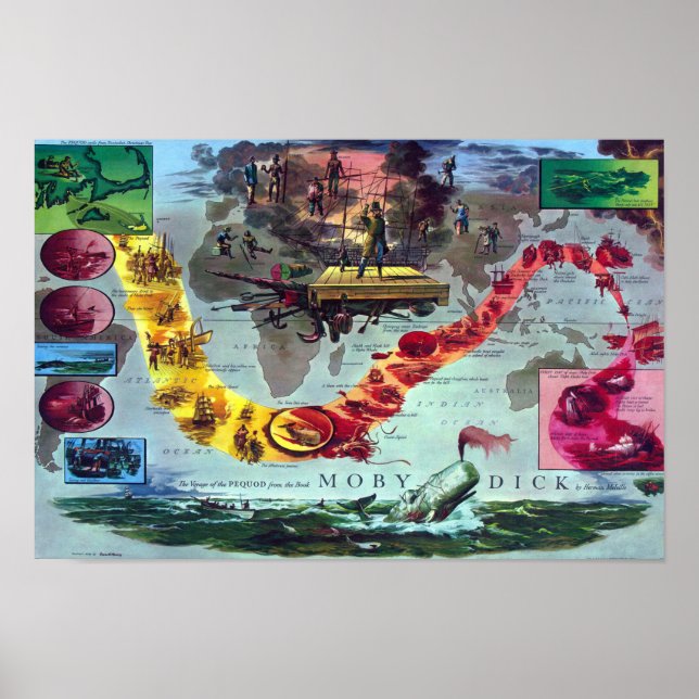 Moby Dick The Voyage of The Pequod Herman Melville Poster (Vorne)