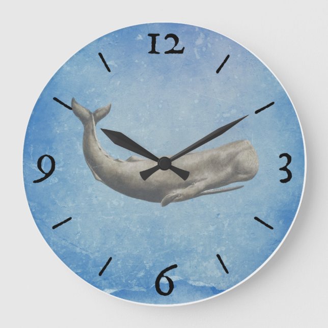 Moby-Dick Whale Wall Clock Große Wanduhr (Vorderseite)