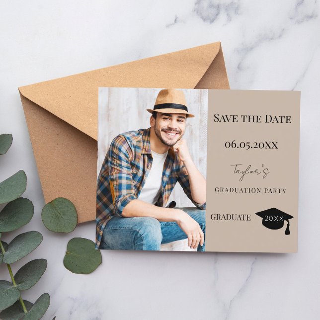 Mocha beige modern Graduation Party Save the Date Flyer (Von Creator hochgeladen)