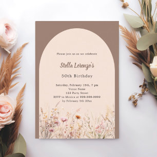 Mocha-Beige-Wildblume Geburtstag Einladung