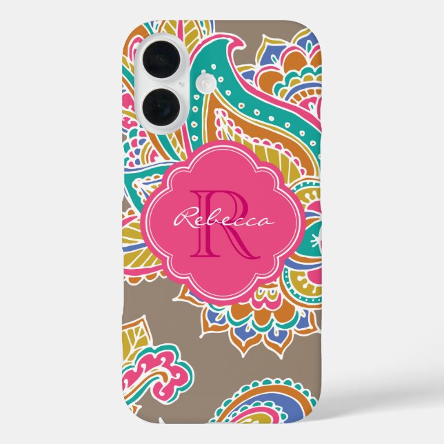 Mocha Bohemisch Paisley Custom Monogram Case-Mate iPhone Hülle (Rückseite)
