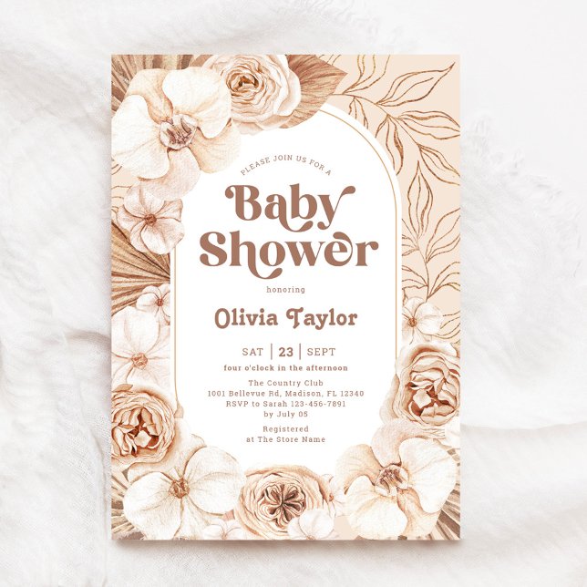 Mocha Boho Floral Baby Shower Einladung (Von Creator hochgeladen)