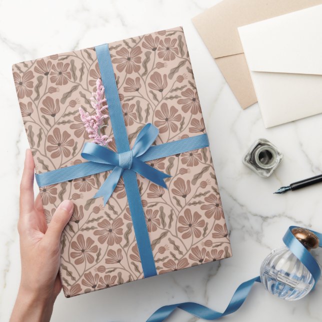 Mocha Boho Mitte des Jahrhunderts Modernes Muster Geschenkpapier (Schenken)