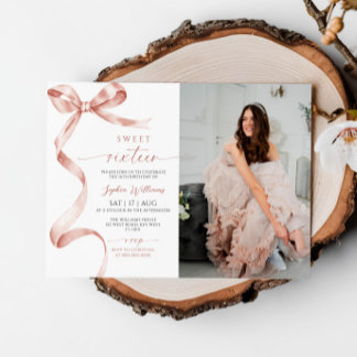 Mocha Bow Foto Sweet 16 Birthday Einladung