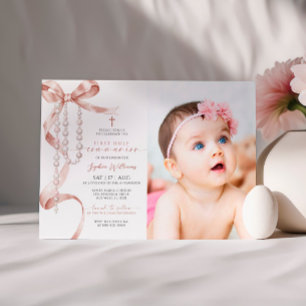 Mocha Bow & Rosary Foto Erste Heilige Kommune Einladung