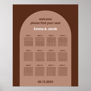 Mocha-Braun-Bogen-12-Tisch-Sitzplan-Poster Poster
