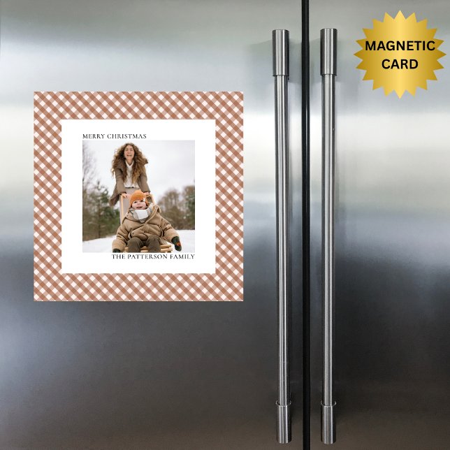 Mocha-Braun-Gingham-Fotomagnet-Weihnachtskarte Magnetkarte (Von Creator hochgeladen)
