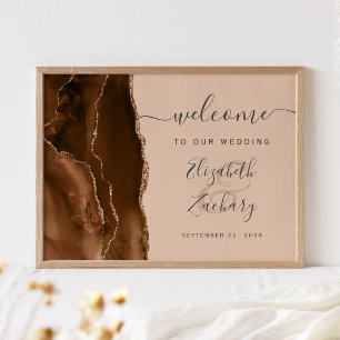 Mocha Braun Gold Achat Beige Hochzeitsbegrüßung Poster