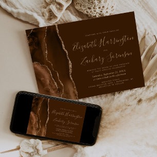 Mocha Braun Gold Achat Hochzeit Einladung