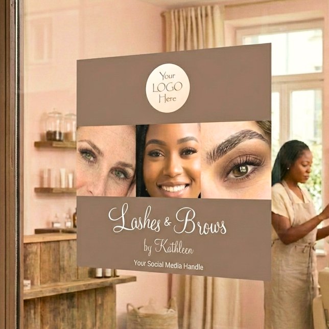 Mocha Braun Script Logo Foto Wimpern- und Augenbra Fensteraufkleber (Von Creator hochgeladen)