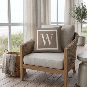 Mocha Braun und Weiß Preppy Quadrat-Monogramm Kissen